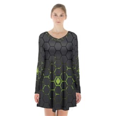 Green Android Honeycomb Gree Long Sleeve Velvet V-neck Dress by BangZart