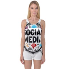 Social Media Computer Internet Typography Text Poster One Piece Boyleg Swimsuit