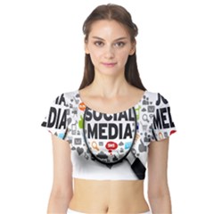 Social Media Computer Internet Typography Text Poster Short Sleeve Crop Top (tight Fit)