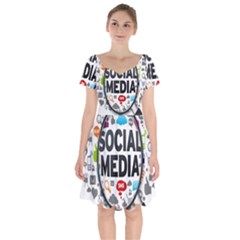 Social Media Computer Internet Typography Text Poster Short Sleeve Bardot Dress