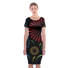 Fireworks With Star Vector Classic Short Sleeve Midi Dress