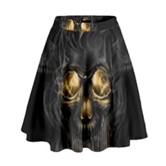 Art Fiction Black Skeletons Skull Smoke High Waist Skirt