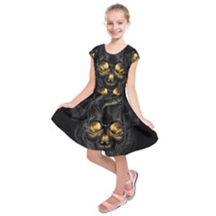 Art Fiction Black Skeletons Skull Smoke Kids  Short Sleeve Dress by BangZart