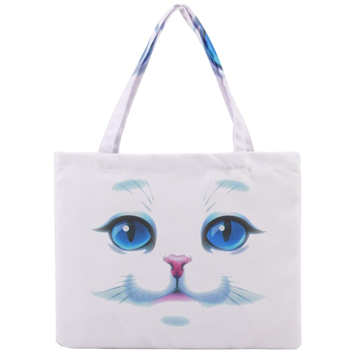 Cute White Cat Blue Eyes Face Mini Tote Bag