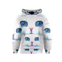 Cute White Cat Blue Eyes Face Kids  Pullover Hoodie