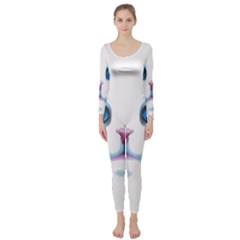 Cute White Cat Blue Eyes Face Long Sleeve Catsuit