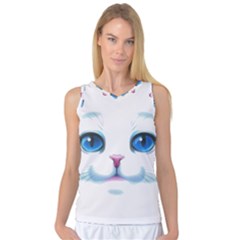 Cute White Cat Blue Eyes Face Women s Basketball Tank Top