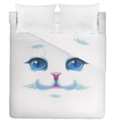 Cute White Cat Blue Eyes Face Duvet Cover Double Side (queen Size)