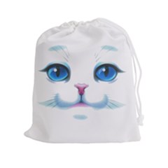 Cute White Cat Blue Eyes Face Drawstring Pouches (xxl) by BangZart