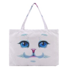 Cute White Cat Blue Eyes Face Medium Tote Bag by BangZart