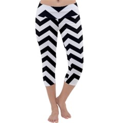 Black And White Chevron Capri Yoga Leggings by BangZart