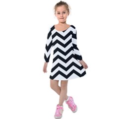 Black And White Chevron Kids  Long Sleeve Velvet Dress