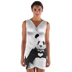 Panda Love Heart Wrap Front Bodycon Dress