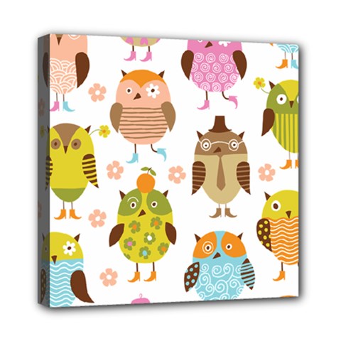 Cute Owls Pattern Mini Canvas 8  X 8 