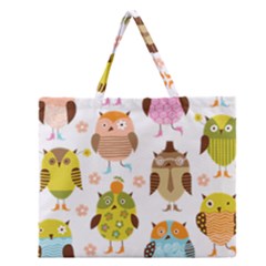 Cute Owls Pattern Zipper Large Tote Bag
