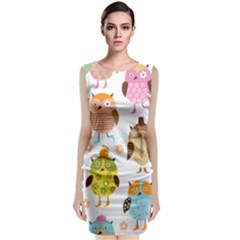 Cute Owls Pattern Sleeveless Velvet Midi Dress