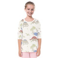 Dinosaur Art Pattern Kids  Quarter Sleeve Raglan Tee