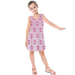 Alien Pattern Pink Kids  Sleeveless Dress