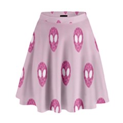 Alien Pattern Pink High Waist Skirt