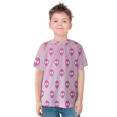 Alien Pattern Pink Kids  Cotton Tee by BangZart