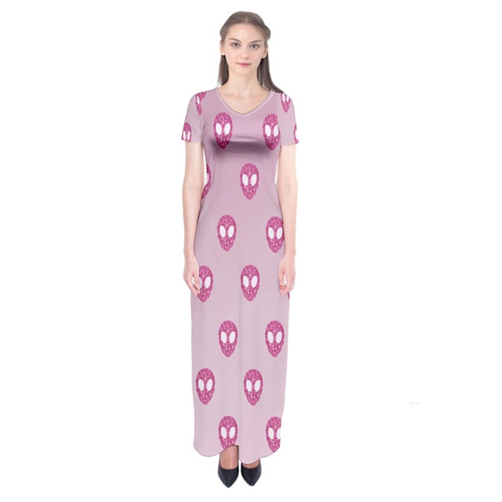 Alien Pattern Pink Short Sleeve Maxi Dress
