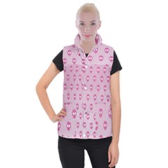 Alien Pattern Pink Women s Button Up Puffer Vest by BangZart