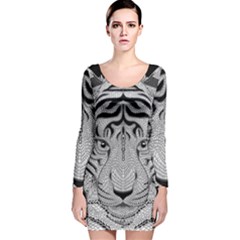 Tiger Head Long Sleeve Velvet Bodycon Dress