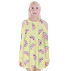 Watermelon Wallpapers  Creative Illustration And Patterns Velvet Long Sleeve Shoulder Cutout Dress