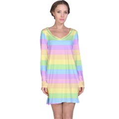Cute Pastel Rainbow Stripes Long Sleeve Nightdress by BangZart
