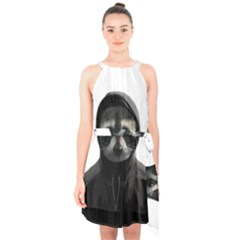 Gangsta Raccoon  Halter Collar Waist Tie Chiffon Dress by Valentinaart