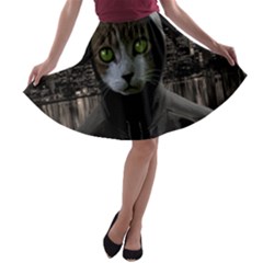 Gangsta Cat A-line Skater Skirt by Valentinaart