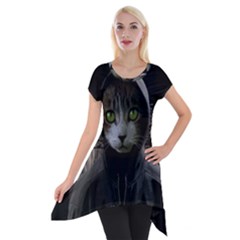 Gangsta Cat Short Sleeve Side Drop Tunic by Valentinaart