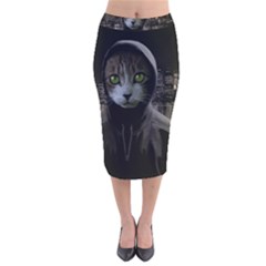 Gangsta Cat Velvet Midi Pencil Skirt by Valentinaart