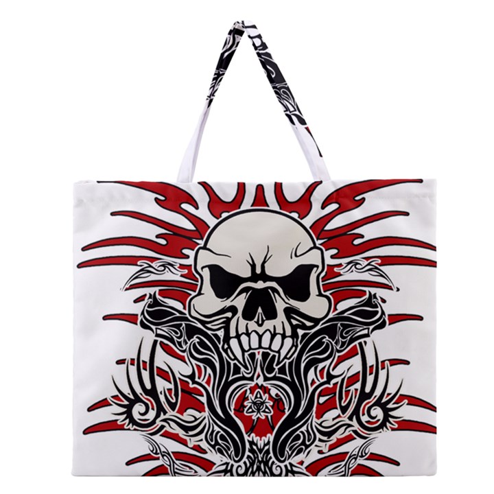 Skull tribal Zipper Large Tote Bag