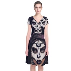 Voodoo  Witch  Short Sleeve Front Wrap Dress by Valentinaart