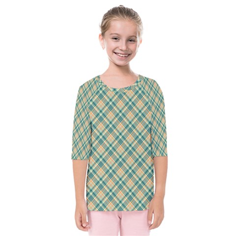 Teal Plaid 1 Kids  Quarter Sleeve Raglan Tee by NorthernWhimsy