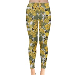 Olive Drab Leafs & Yellow Banana Pattern Leggings  by PattyVilleDesigns