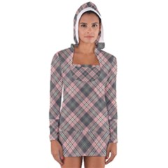 Pink And Sage Plaid Long Sleeve Hooded T-shirt by NorthernWhimsy