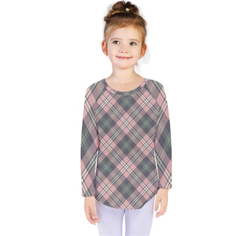 Pink And Sage Plaid Kids  Long Sleeve Tee by NorthernWhimsy