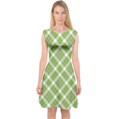 Green And White Diagonal Plaid Capsleeve Midi Dress by NorthernWhimsy