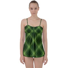 Dark Green Diagonal Plaid Babydoll Tankini Set by NorthernWhimsy