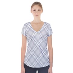 Grey Diagonal Plaid Short Sleeve Front Detail Top by NorthernWhimsy