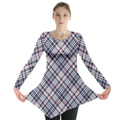 Navy And Pink Diagonal Plaid Long Sleeve Tunic  by NorthernWhimsy