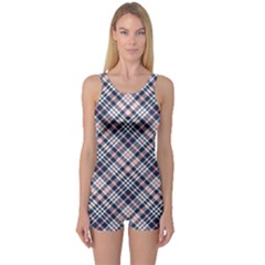 Navy And Pink Diagonal Plaid One Piece Boyleg Swimsuit by NorthernWhimsy