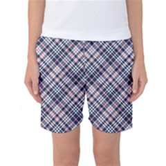 Navy And Pink Diagonal Plaid Women s Basketball Shorts by NorthernWhimsy