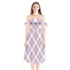 Pastel Pink And Blue Plaid Shoulder Tie Bardot Midi Dress by NorthernWhimsy