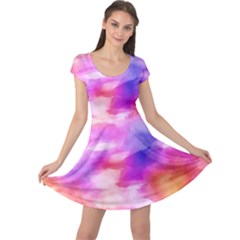 Colorful Abstract Pink And Purple Pattern Cap Sleeve Dress by paulaoliveiradesign