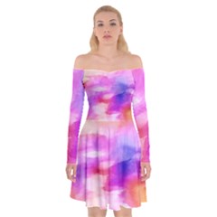 Colorful Abstract Pink And Purple Pattern Off Shoulder Skater Dress by paulaoliveiradesign