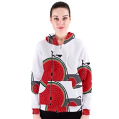 Watermelon Bicycle  Women s Zipper Hoodie by Valentinaart