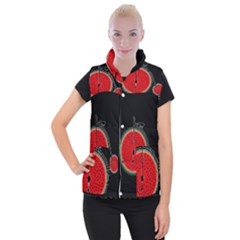 Watermelon Bicycle  Women s Button Up Puffer Vest by Valentinaart